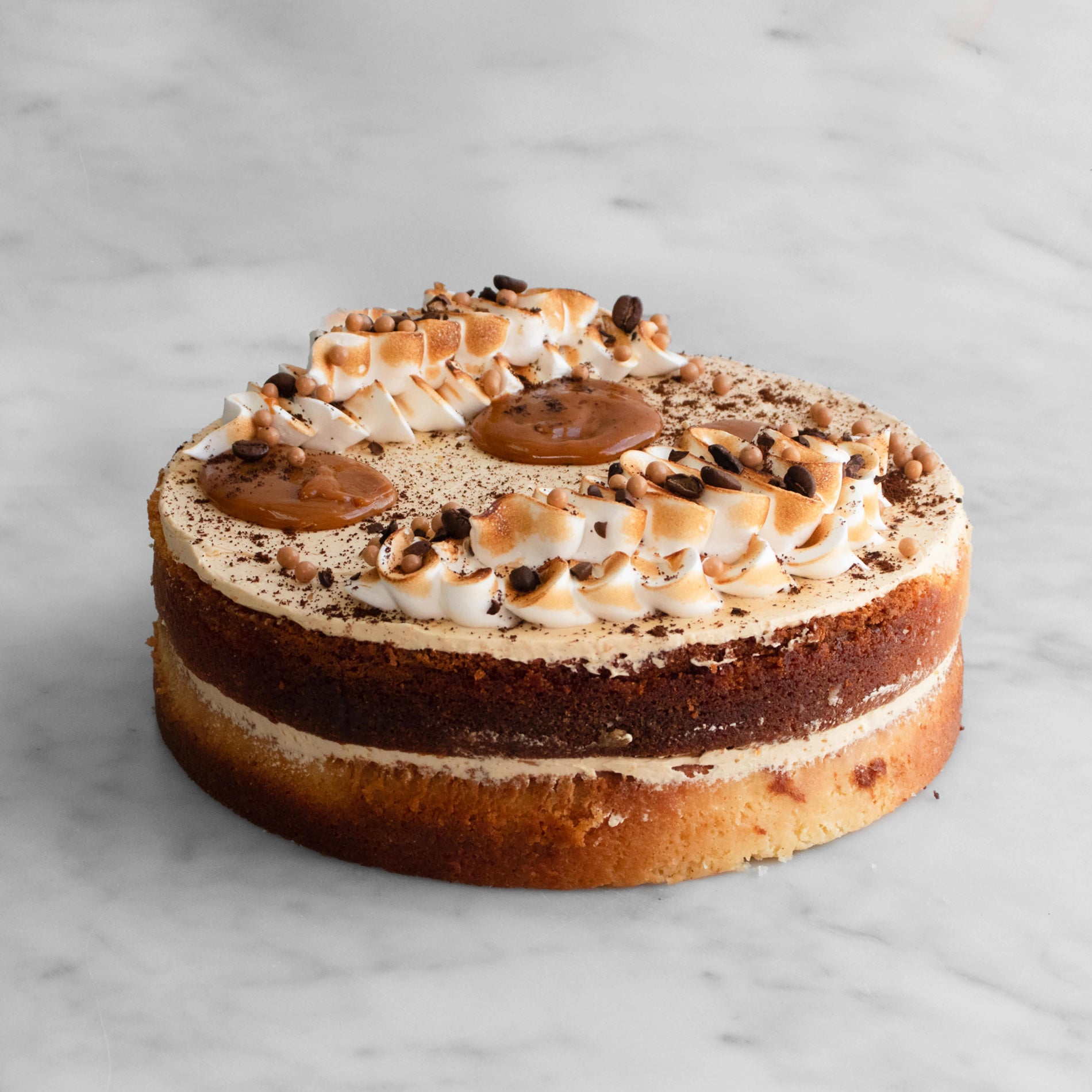 Espresso, Caramel & Italian Meringue Cake