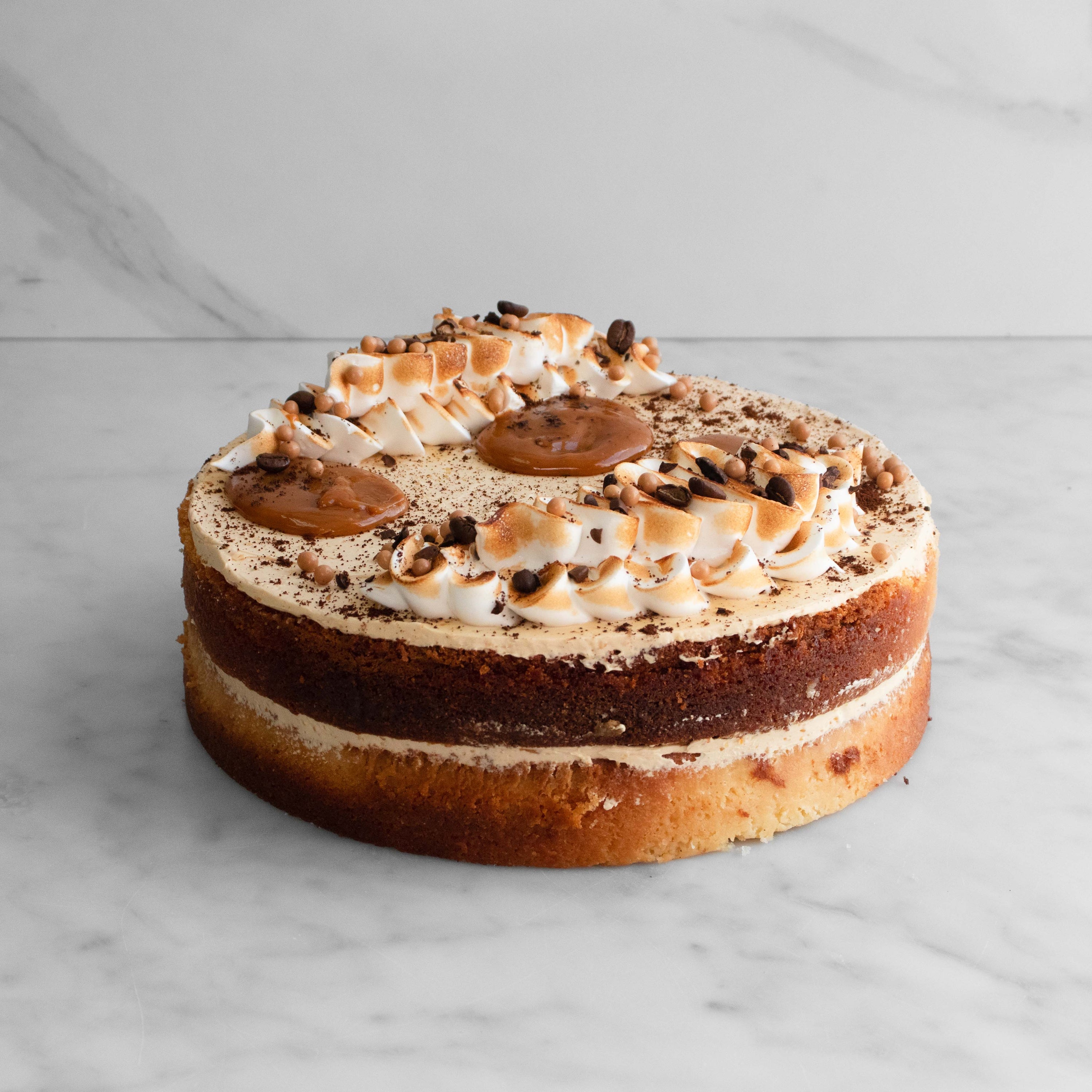 Espresso, Caramel & Italian Meringue Cake