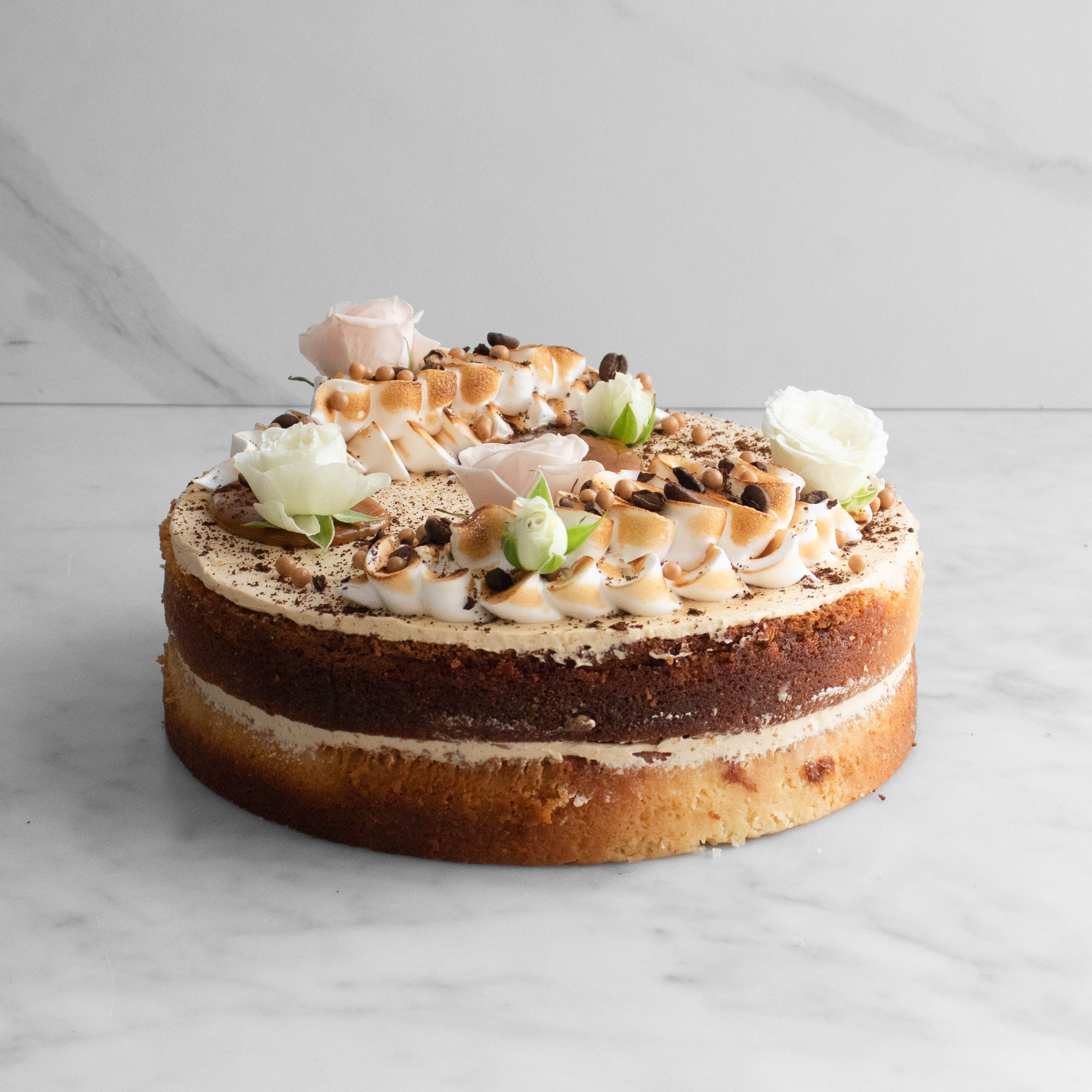 Espresso, Caramel & Italian Meringue Cake