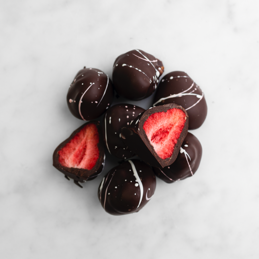 Dark chocolate dipped freeze dried strawberries