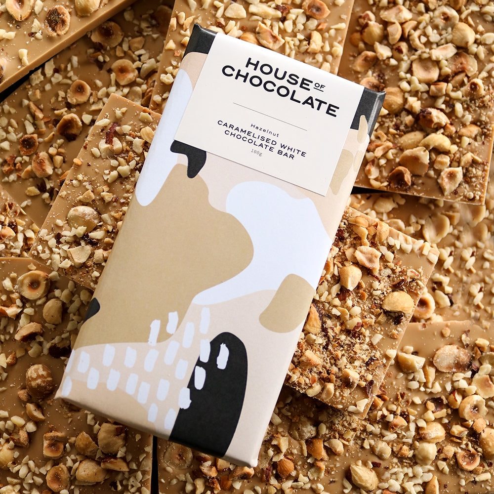 NZ Dry Roasted Hazelnut Caramelised White Chocolate Bar