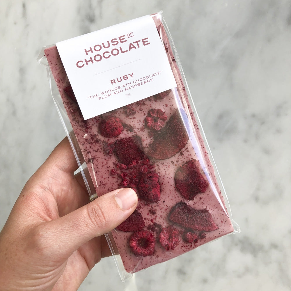 World's 4th Chocolate 'RUBY' Freeze Dried Plum and Raspberry Bar